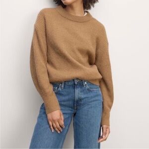 Everlane Tigers Eye Tan Cocoon Crew Neck Alpaca Wool Fuzzy Cozy Sweater - Small